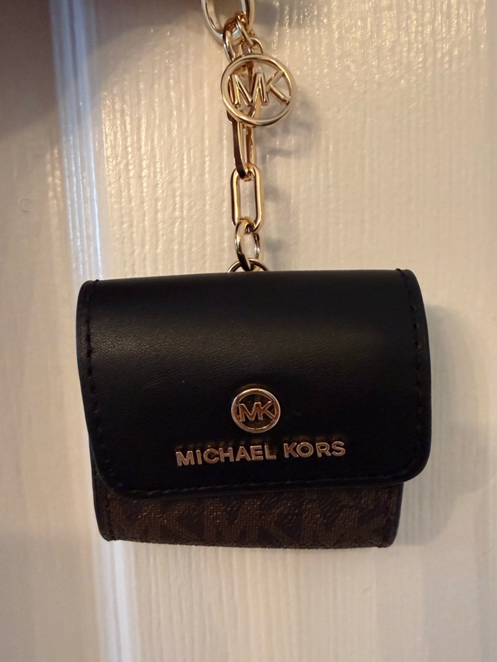 Michael Kors Black and Brown AirPod Case with Gold Hardware
